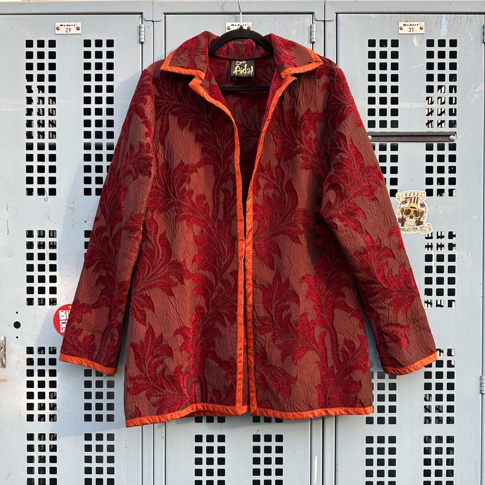 Vintage 90s Red Orange Boho Tapestry Coat